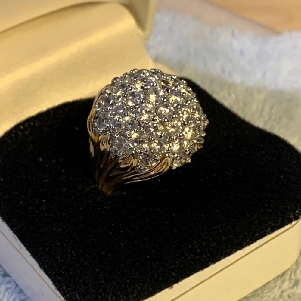 925 Dome Clear Rhinestones Gold Tone Ring Size 5’